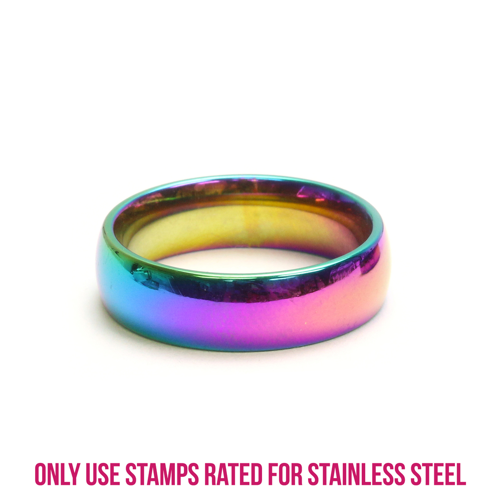 Metal Stamping Blanks Stainless Steel, Rainbow Color Ring Stamping Blank, 6mm Wide, SIZE 5